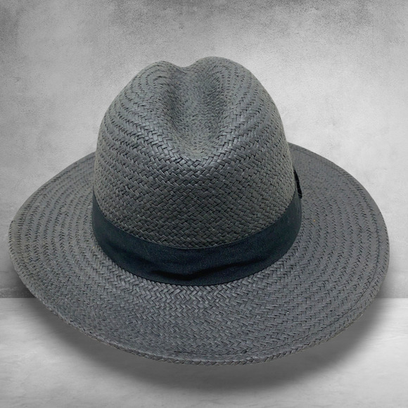 Banana Republic Gray Raffia Straw Wide Brim Fedora Hat Adjustable Coastal OSFM main image 6